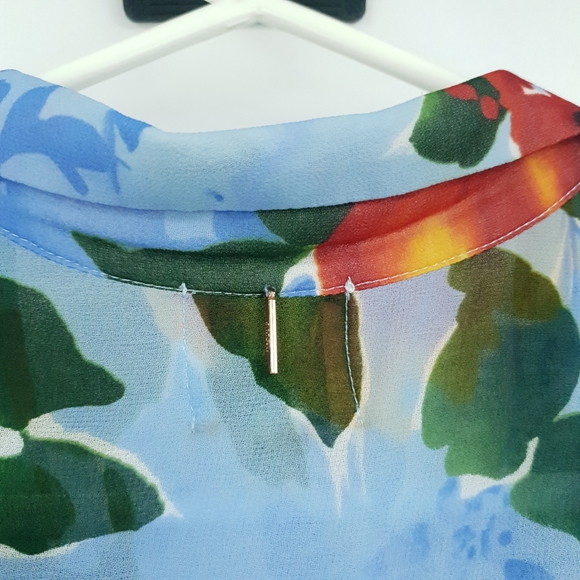 Misa Los Angeles Enya Floral Sheer Mini Dress Long Sleeve Orange & Blue Women XL - Picture 8 of 15